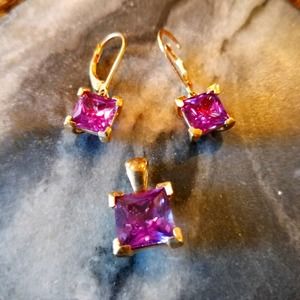 925 Stamped Gold Amethyst Earrings and Pendant Set